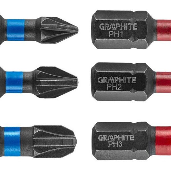 Біти ударні PH1/2/3, PZ1/2/3×25 мм / сталь S2 / набір — Graphite (56H540)