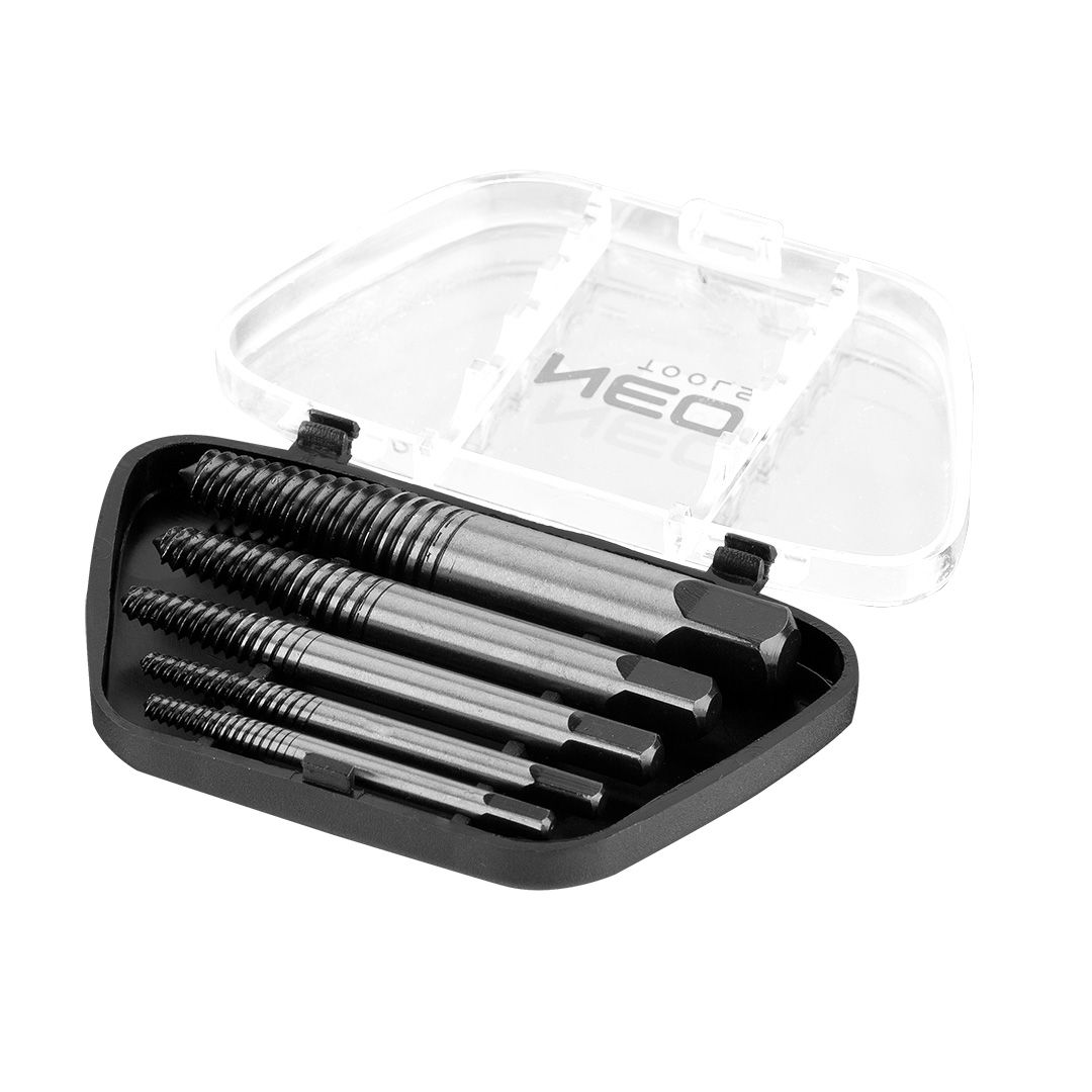 Neo Tools Екстрактори для зламаних гвинтів, набір 5шт, для гвинтів М3-18мм, CrMo, футляр Neo Tools Екстрактори для зламаних гвинтів, набір 5шт, для гвинтів М3-18мм, CrMo, футляр