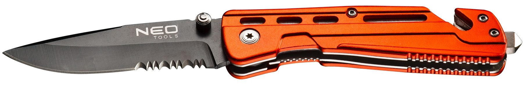 Neo Tools 63-026 Нiж складаний з фiксатором, з лезом 8,5см для розрiзання ременiв зi сталi 440, чохол, 110 г Neo Tools 63-026 Нiж складаний з фiксатором, з лезом 8,5см для розрiзання ременiв зi сталi 440, чохол, 110 г