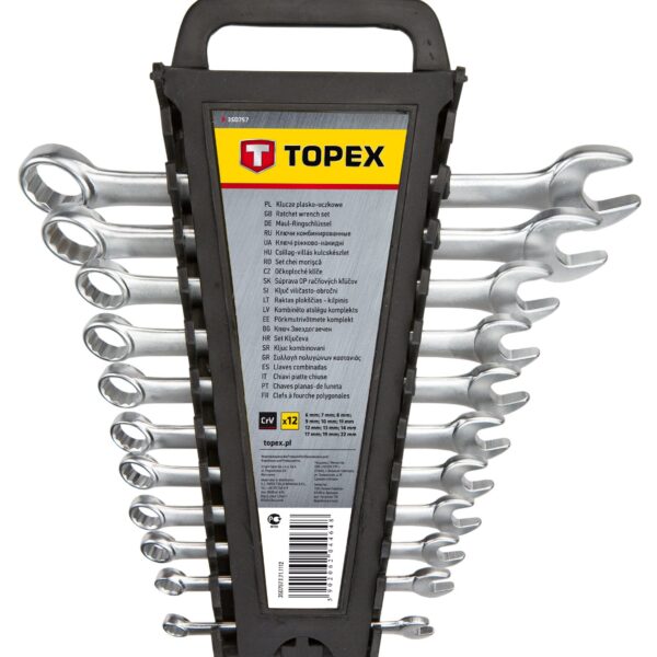 Topex Ключі гайкові, набір 12 од., комбіновані, 6-22 мм, CrV