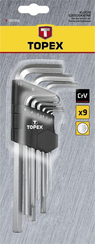 Topex 35D956 Ключi TOPEX шестиграннi HEX 1.5-10 мм, набiр 9 шт.*1 уп. Topex 35D956 Ключi TOPEX шестиграннi HEX 1.5-10 мм, набiр 9 шт.*1 уп.