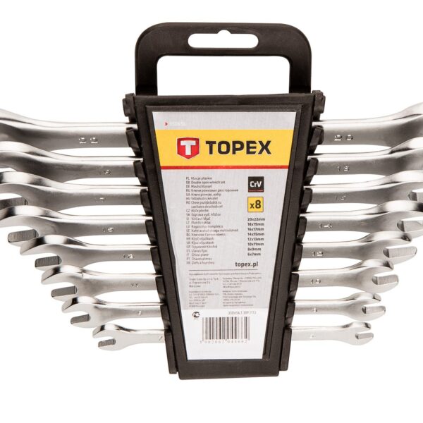 Topex Ключі гайкові, набір 8шт, двосторонні, CrV, 6-22мм