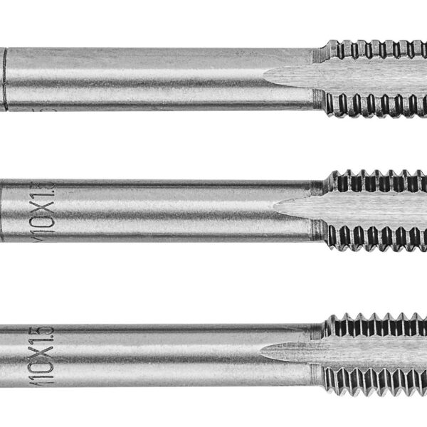 Topex Мітчики, 3шт, М10, крок різьблення 1.5мм, 68мм, вольфрамова сталь, футляр