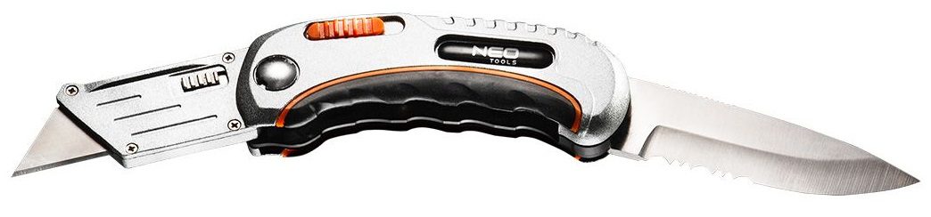 Neo Tools Ніж складаний, 2 наконечники, 5 трапецієподібних лез у наборі, чохол Neo Tools Ніж складаний, 2 наконечники, 5 трапецієподібних лез у наборі, чохол