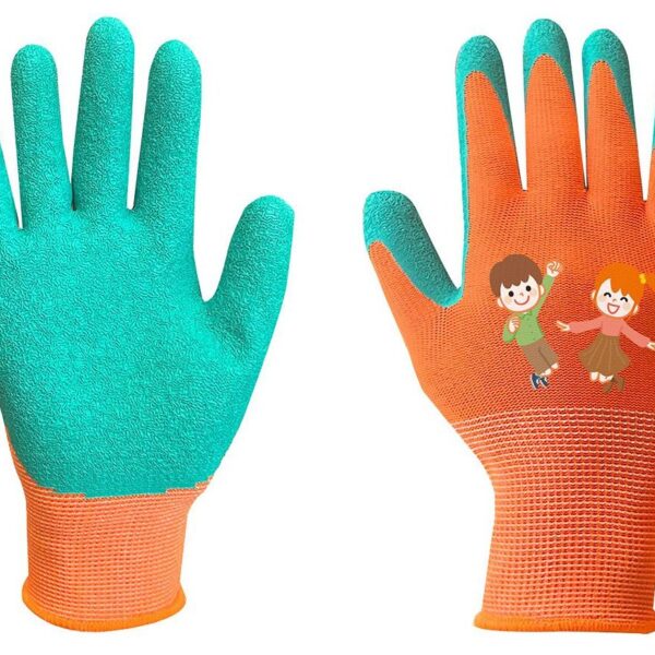 Neo Tools Рукавички робочі дитячі, латексне покриття, поліестер, дихаюча верхня частина, малюнок, р.3, помаранчевий