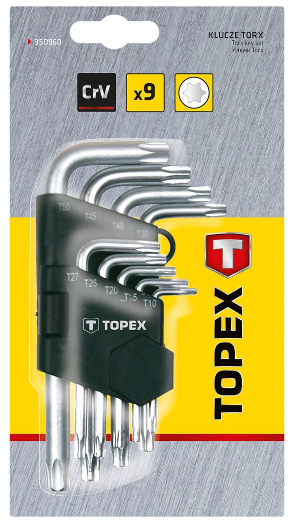 Topex Ключі Torx, набір 9 од., T10-T50, короткі Topex Ключі Torx, набір 9 од., T10-T50, короткі