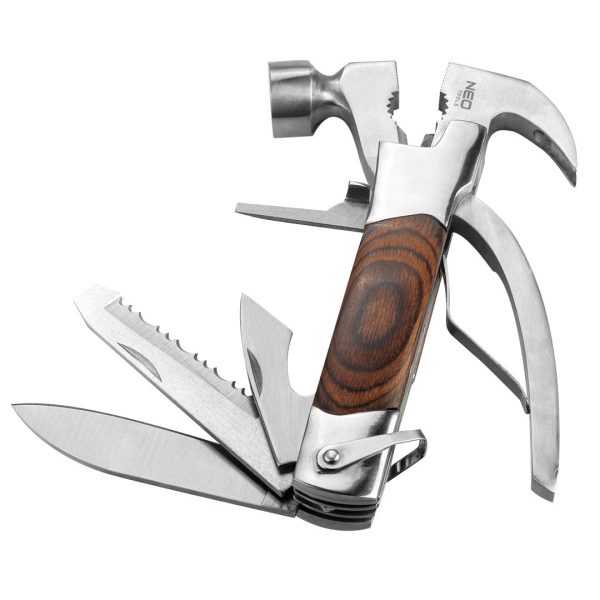 Neo Tools Мультитул, 13в1, молоток, плоскогубці, гайкогубці, кусачки, цвяходер, викрутки 2хSL і PH, пилка, напилок, два ножі, консервний ніж, чохол