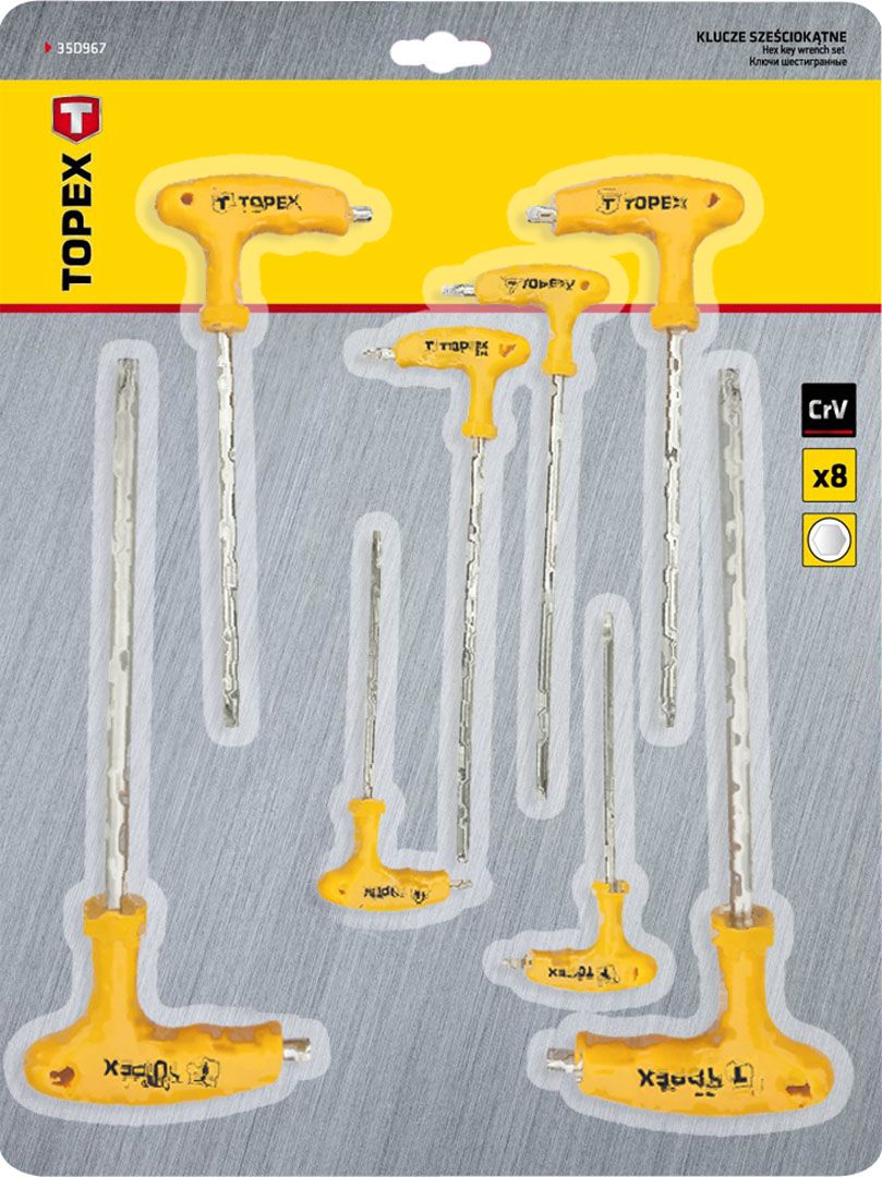 Topex Ключі шестигранні, набір 8шт, Т-подібна ручка, CrV, 2-10мм Topex Ключі шестигранні, набір 8шт, Т-подібна ручка, CrV, 2-10мм