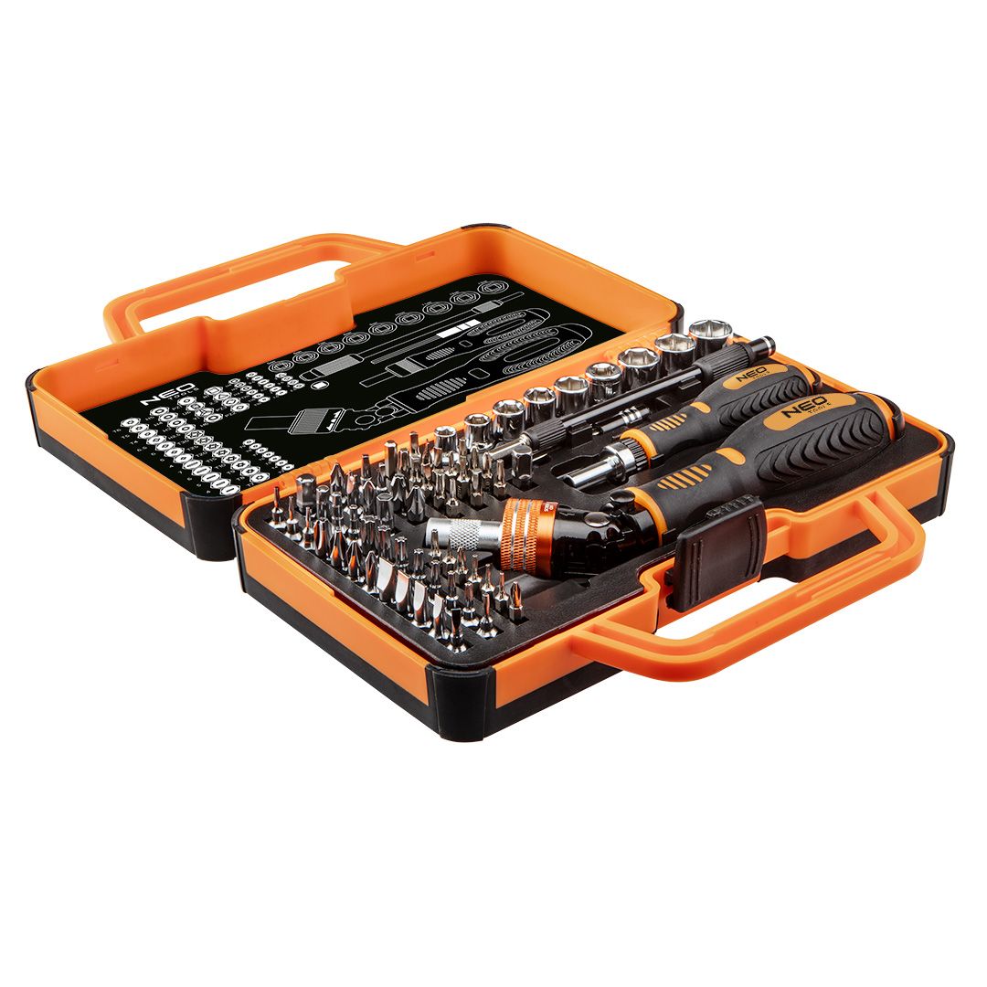 Neo Tools Набір біт з бітотримачем, 1/4", 69шт, 55 біт, 9 торцевих головок Neo Tools Набір біт з бітотримачем, 1/4", 69шт, 55 біт, 9 торцевих головок