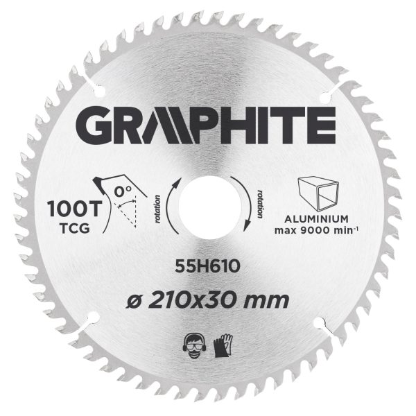 Диск по алюмінію 210×30 мм, 100 зубів — Graphite (55H610)