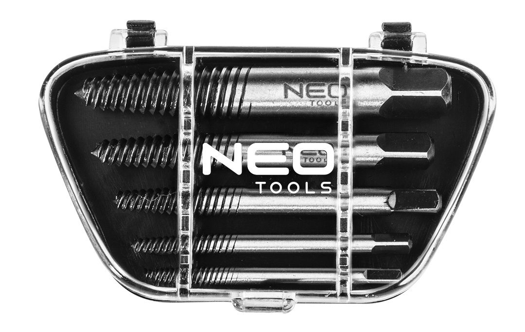 Neo Tools Екстрактори для зламаних гвинтів, набір 5шт, для гвинтів М3-18мм, CrMo, футляр Neo Tools Екстрактори для зламаних гвинтів, набір 5шт, для гвинтів М3-18мм, CrMo, футляр