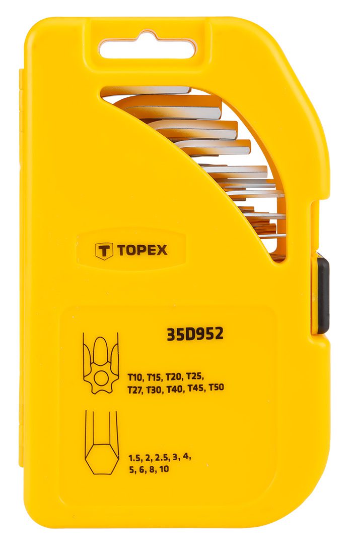Topex 35D952 Ключi шестиграннi HEX i Torx, набiр 18 шт.*1 уп. Topex 35D952 Ключi шестиграннi HEX i Torx, набiр 18 шт.*1 уп.