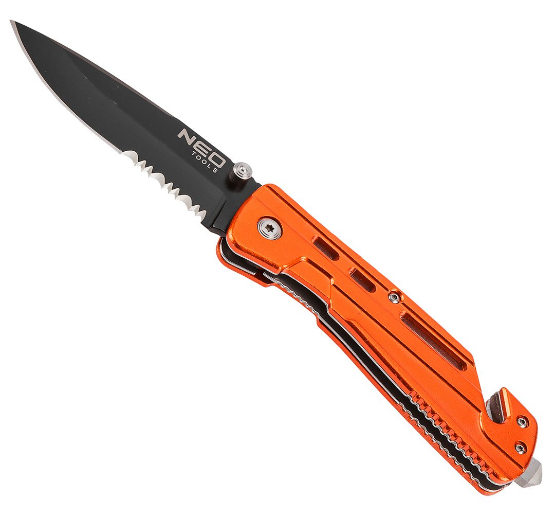 Neo Tools 63-026 Нiж складаний з фiксатором, з лезом 8,5см для розрiзання ременiв зi сталi 440, чохол, 110 г Neo Tools 63-026 Нiж складаний з фiксатором, з лезом 8,5см для розрiзання ременiв зi сталi 440, чохол, 110 г