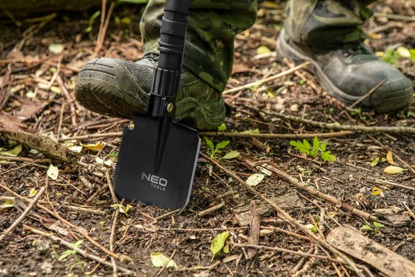 Neo Tools 63-122 Лопата туристична, 63см, 8в1, пила, кирка, відкривалка для пляшок, кремінь, багатофункціональний ніж, пробійник, свисток, чохол