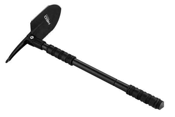 Neo Tools 63-122 Лопата туристична, 63см, 8в1, пила, кирка, відкривалка для пляшок, кремінь, багатофункціональний ніж, пробійник, свисток, чохол