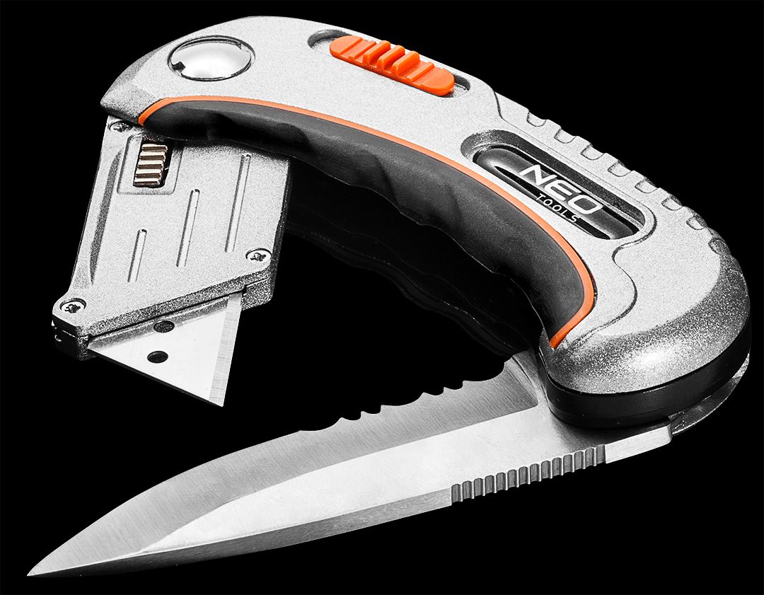 Neo Tools Ніж складаний, 2 наконечники, 5 трапецієподібних лез у наборі, чохол Neo Tools Ніж складаний, 2 наконечники, 5 трапецієподібних лез у наборі, чохол