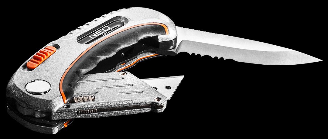 Neo Tools Ніж складаний, 2 наконечники, 5 трапецієподібних лез у наборі, чохол Neo Tools Ніж складаний, 2 наконечники, 5 трапецієподібних лез у наборі, чохол