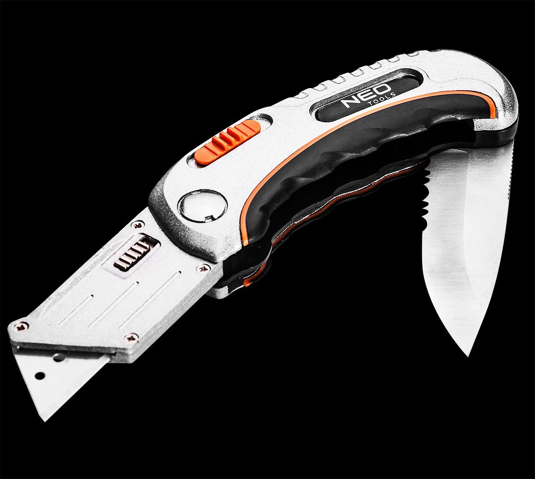 Neo Tools Ніж складаний, 2 наконечники, 5 трапецієподібних лез у наборі, чохол Neo Tools Ніж складаний, 2 наконечники, 5 трапецієподібних лез у наборі, чохол