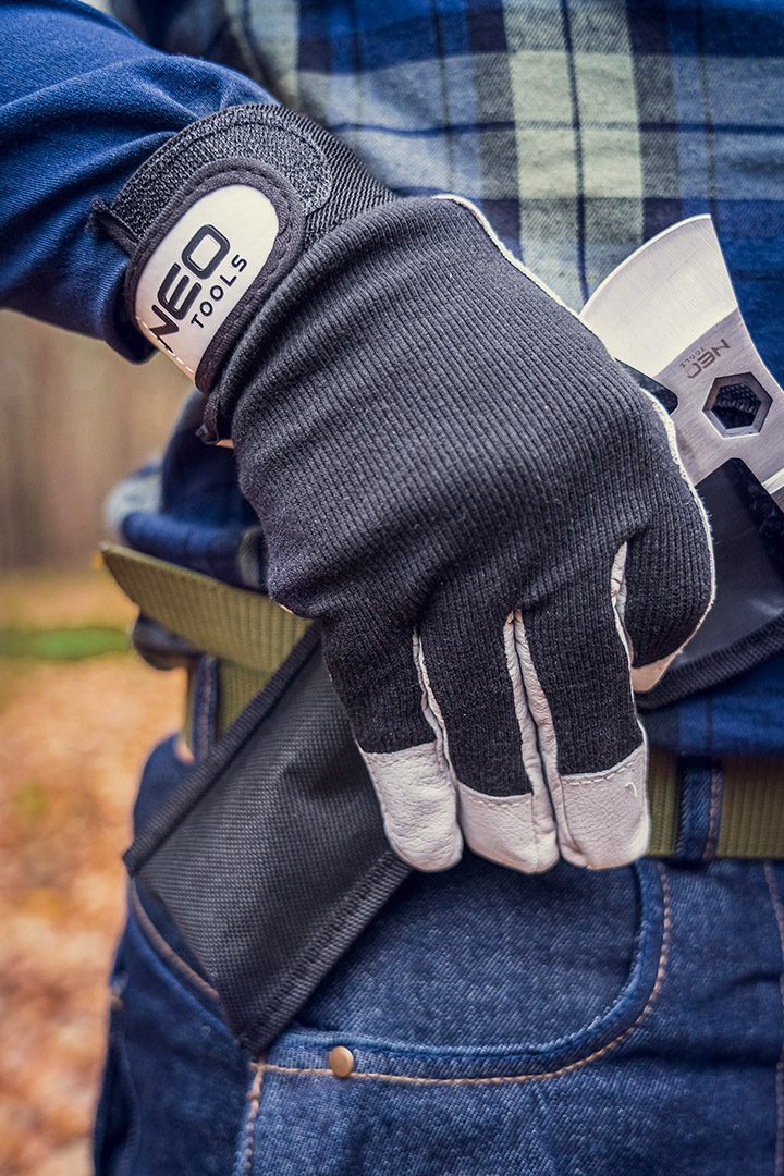Neo Tools Рукавички робочі, свиняча шкіра, фіксація зап'ястя, р.8, чорно-білий Neo Tools Рукавички робочі, свиняча шкіра, фіксація зап'ястя, р.8, чорно-білий