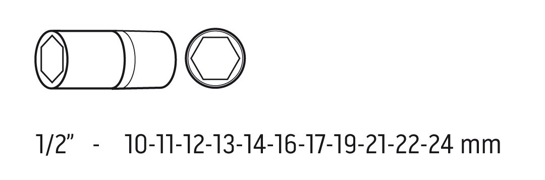 Головки змінні ударні 1/2 ", 10-24 мм, набір 11 шт. Головки змінні ударні 1/2 ", 10-24 мм, набір 11 шт.