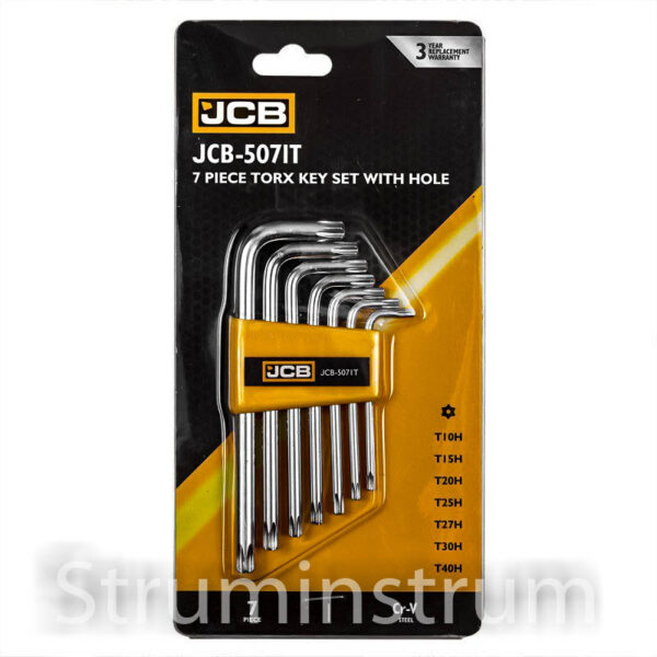 Набір Г-подібних ключів TORX з отвором JCB 7 од. (T10H–T40H) тип JCB-5071T (59312)