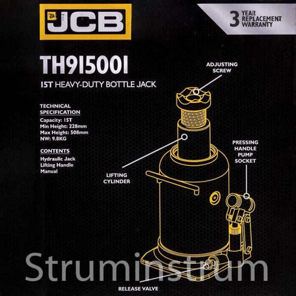 Домкрат пляшковий JCB Tools 15т JCB-TH915001