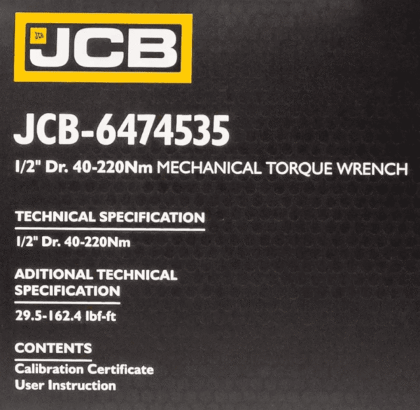 Динамометричний ключ 1/2" (40-220 Нм) JCB Tools JCB-6474535