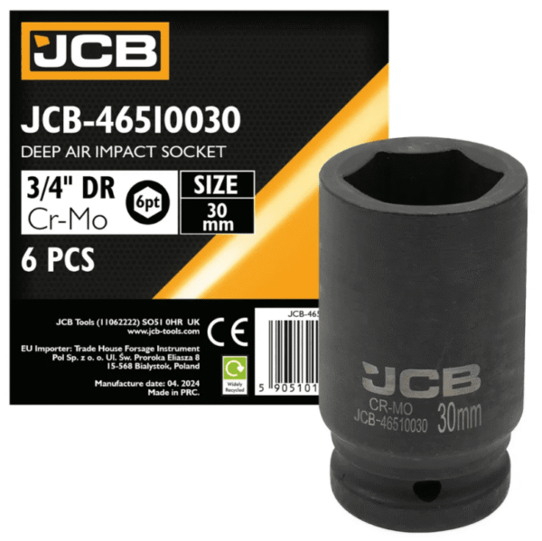 Гoлoвкa тopцeвa удapнa глибока 3/4" 30 мм (6-гранна) JCB Tools JCB-46510030