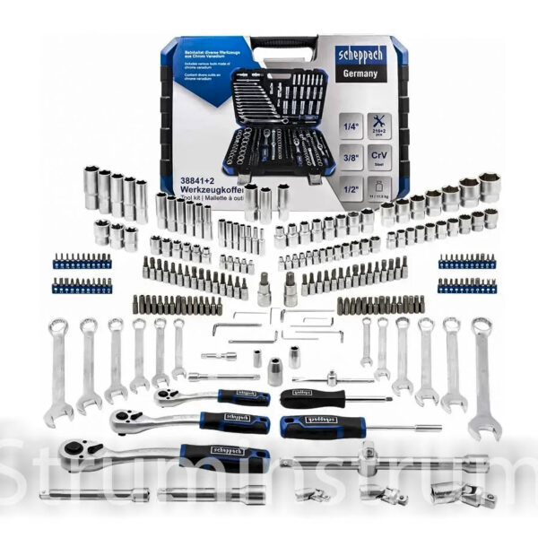 Набір інструментів 216+2 пр. 1/4", 3/8", 1/2" (6гр.) модель Scheppach-38841+2 (59300)