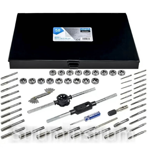 Набір метричних/дюймових мітчиків та плашок 58 пр.(М2-М12) серія Scheppach-M058-1 (64896)