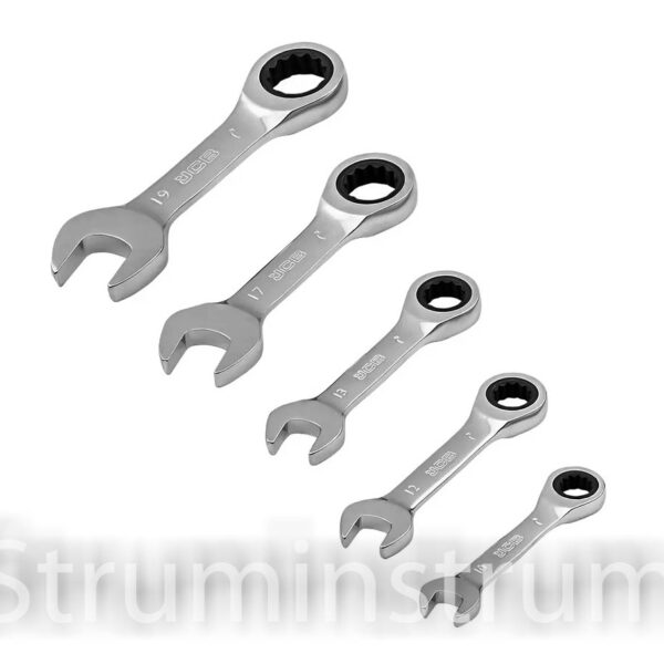 Набір комбінованих коротких ключів з тріскачкою в чохлі (10-19 мм), серія JCB-50516 (65685) Набір комбінованих коротких ключів з тріскачкою в чохлі (10-19 мм), серія JCB-50516 (65685)