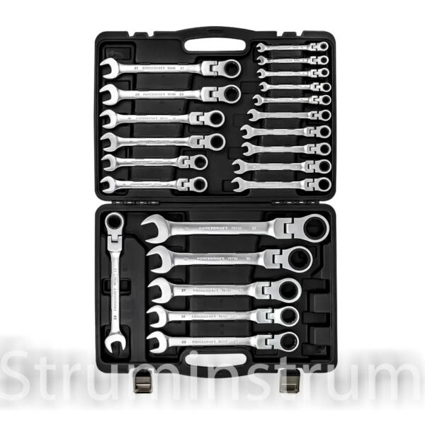 Набір комбінованих ключів з тріскачкою та шарніром 22 пр. (6-32 мм) FORCEKRAFT серія FK-10342 (64763)