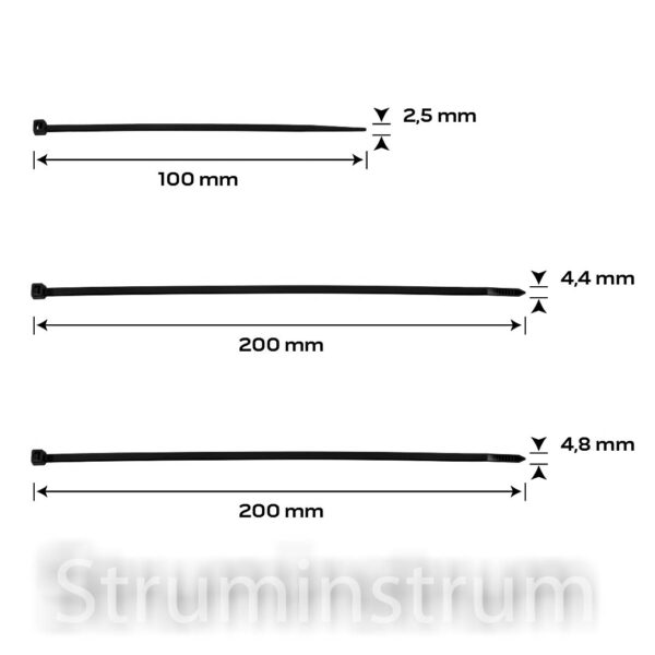 Стяжки кабельні EXTREME чорні, набір 2,5 × 100 мм, 3,6 × 150 мм, 4,8 × 200 мм, 75 шт. NEO TOOLS (01-672)