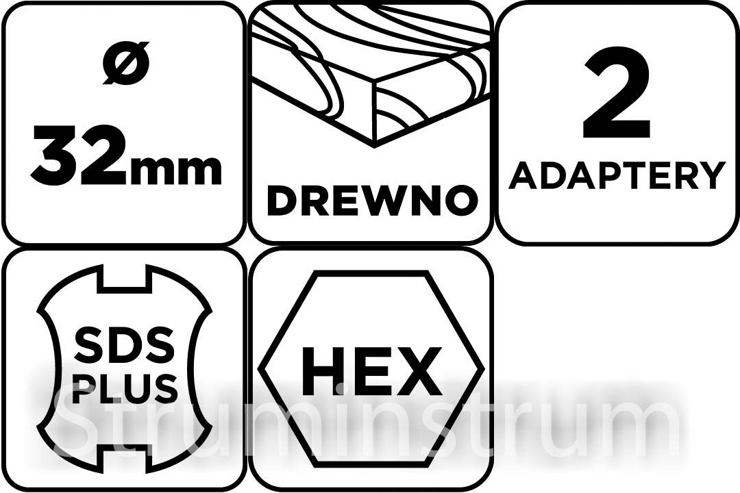 Свердло для розколювання деревини SDS Plus/HEX 32 мм GRAPHITE (54T426) Свердло для розколювання деревини SDS Plus/HEX 32 мм GRAPHITE (54T426)