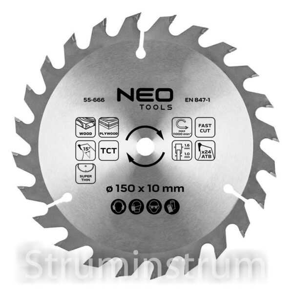 Диск пиляльний по дереву NEO TOOLS Energy+ 150 x 10 мм, 24 зубці (55-666)