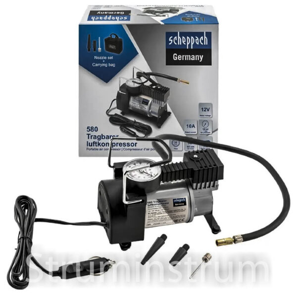 Автокомпресор 12В, 10А, 30 л/хв, 7 бар. Scheppach модель SCH-580 (63200)