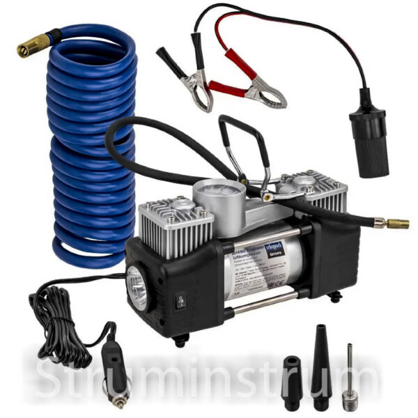 Автокомпресор 12В, 20А, 65 л/хв, 7 бар в кейсі. Scheppach модель SCH-2014360 (63201)