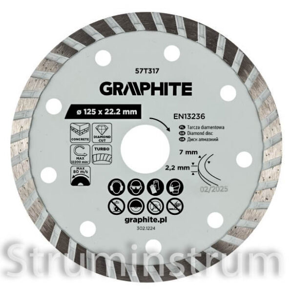 Диск алмазний Turbo GRAPHITE 125 x 22,2 мм, сухе різання (57T317)