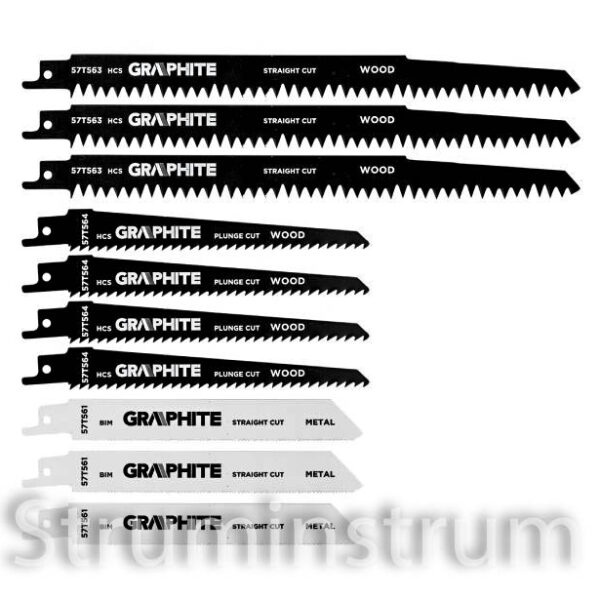 Набір полотен для ножівки GRAPHITE TPI 5/6/18, HCS/BIM, 10 шт. (57T566)