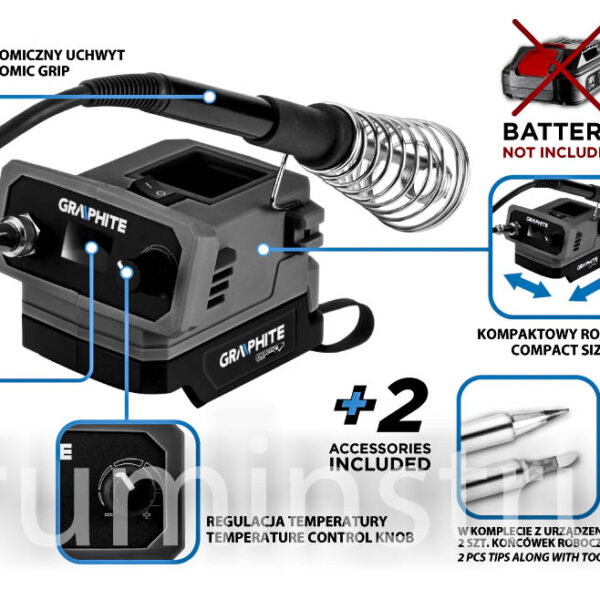 Паяльна станція GRAPHITE Energy+ 18V, без акумулятора (58GE143)
