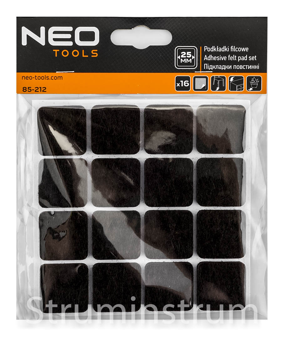 Накладки самоклеючі квадратні фетрові темно-коричневі 25x25 мм, 16 шт. NEO TOOLS (85-212) Накладки самоклеючі квадратні фетрові темно-коричневі 25x25 мм, 16 шт. NEO TOOLS (85-212)